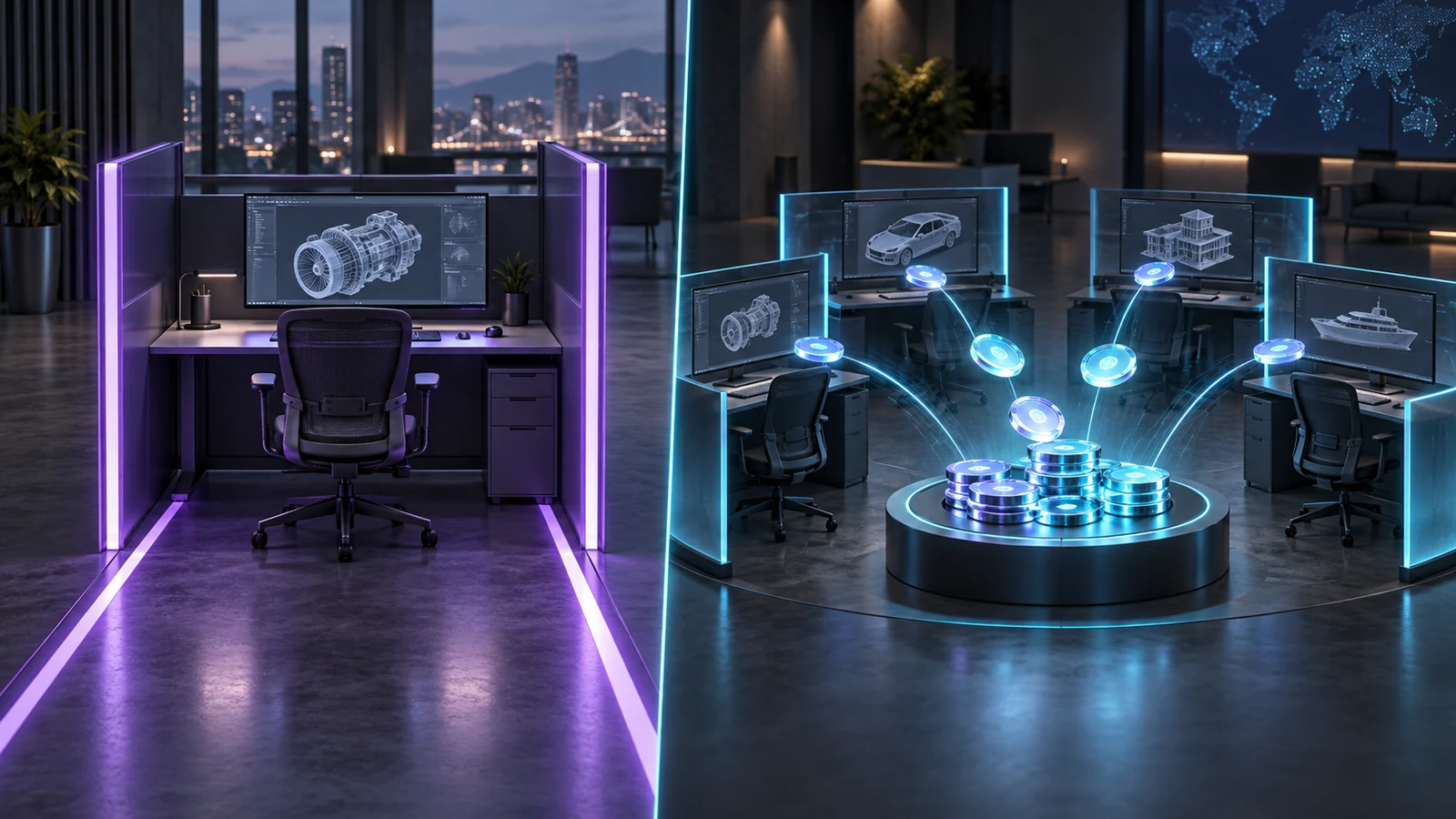 Autodesk abonelik ve esnek token lisanslama modellerini karşılaştıran kurumsal çalışma ortamı