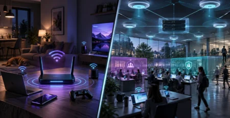 Evde tek kablosuz yönlendirici ile merkezi yönetilen çok erişim noktalı kurumsal Wi-Fi ağının karşılaştırması