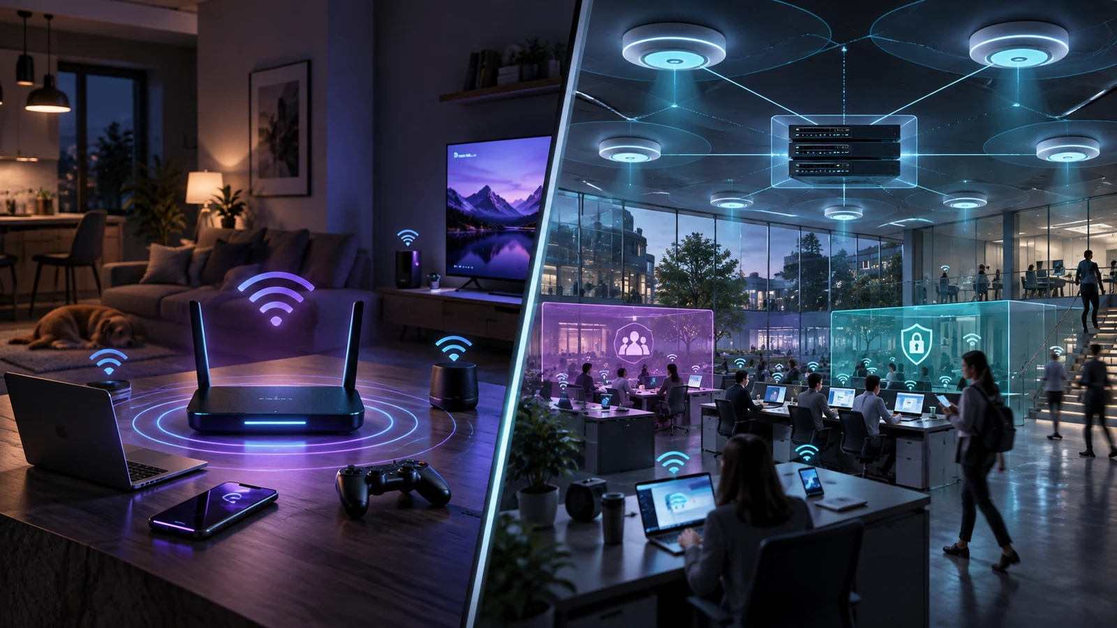 Evde tek kablosuz yönlendirici ile merkezi yönetilen çok erişim noktalı kurumsal Wi-Fi ağının karşılaştırması