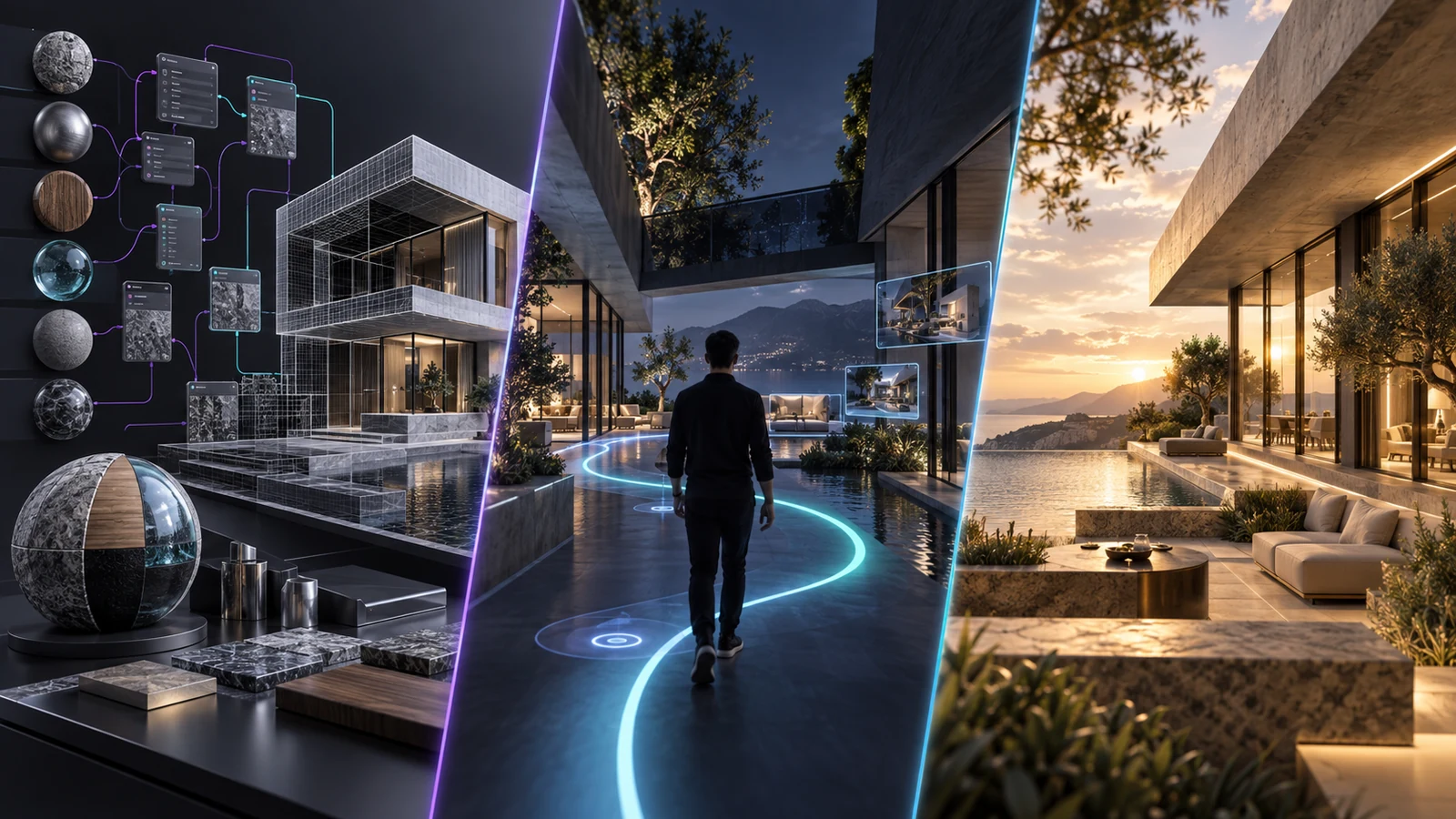 Üretim renderı, gerçek zamanlı mimari yürüyüş ve fotogerçekçi görselleştirme iş akışlarının karşılaştırması