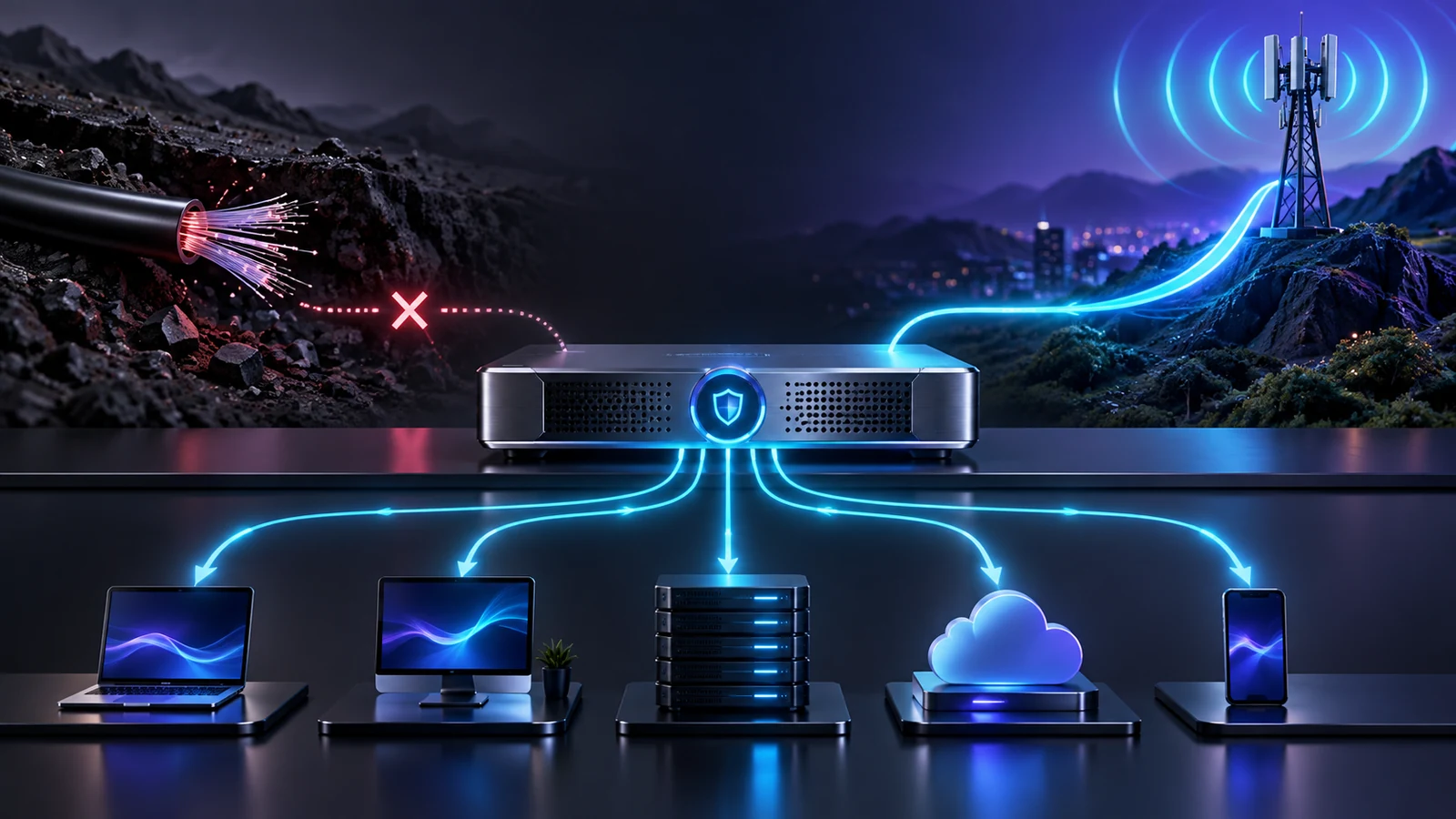 Fiber ve kablosuz iki farklı bağlantı üzerinden otomatik geçiş sağlayan yedekli internet altyapısı